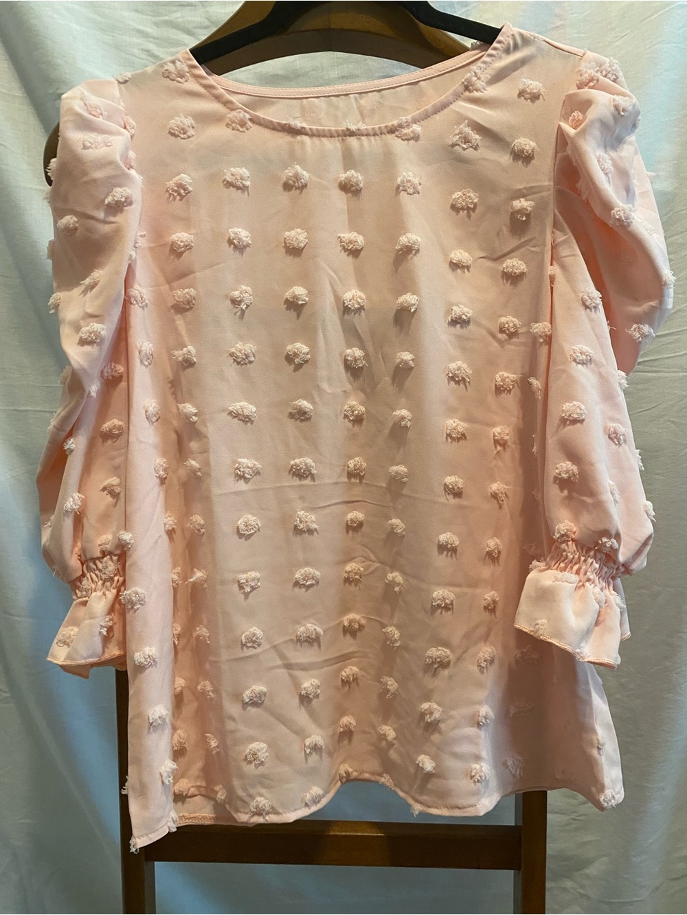 Source Unknown Light Pink Puff-Sleeve Dot-Texture Blouse